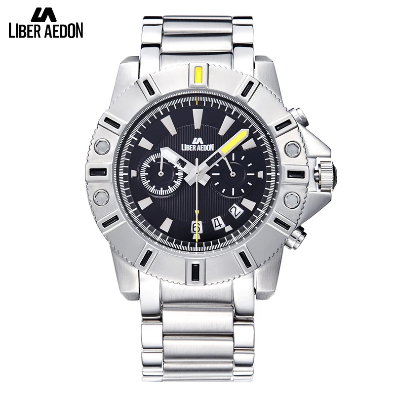 

Liber Aedon Sport Men's Watch Silver Stainless Steel Watchband Quartz Watch Top Brand Luxury Multifunction Mens Wristwatch