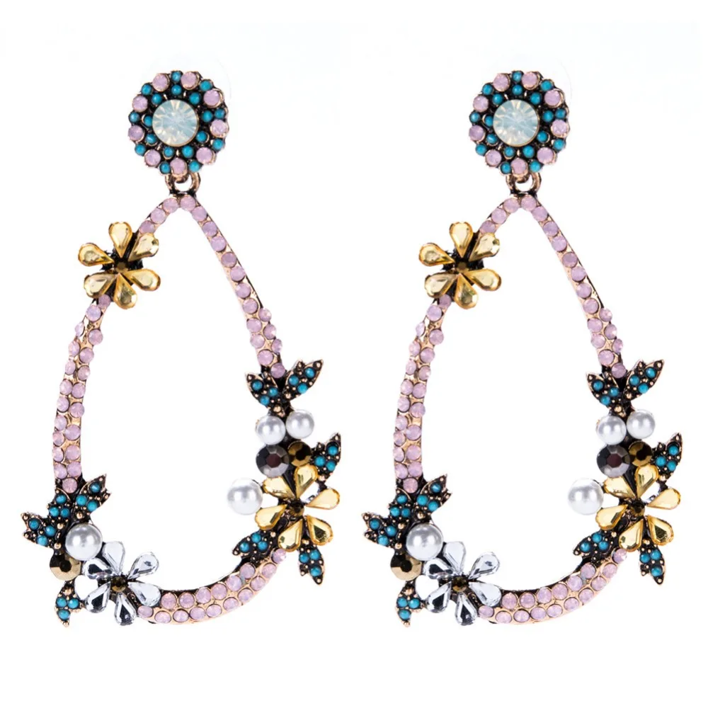 

Fashion Drop Dangle Earrings For Women Flower Craystl Beads Charm Luxury Wedding Statement Jewelry Long Earrings Wholesale