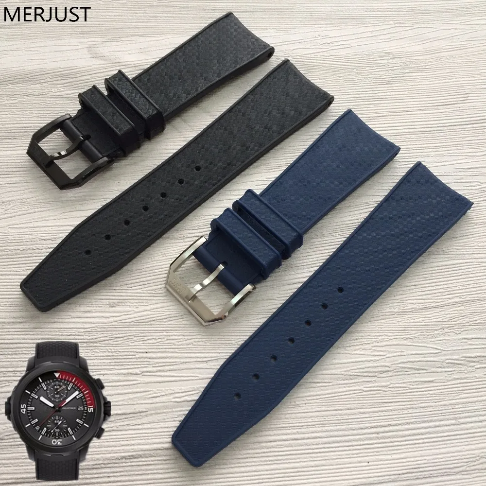 

MERJUST 22mm Watchband Natural Rubber Silicone Blue Black Watch Strap Bracelet Belt Accessories For IW Watch Band Buckle