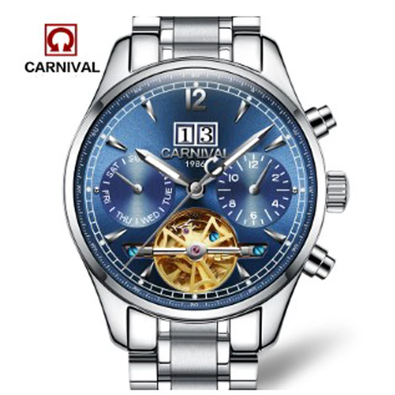 Часы Carnival tourbillon Мужские автоматические механические Швейцария люксовый бренд