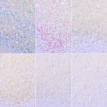 6Pcs/Set DIY White Holographic Nail Glitters Mix Laser Aurora Sequins Nail Powder Dust Nail Art Decoration 1