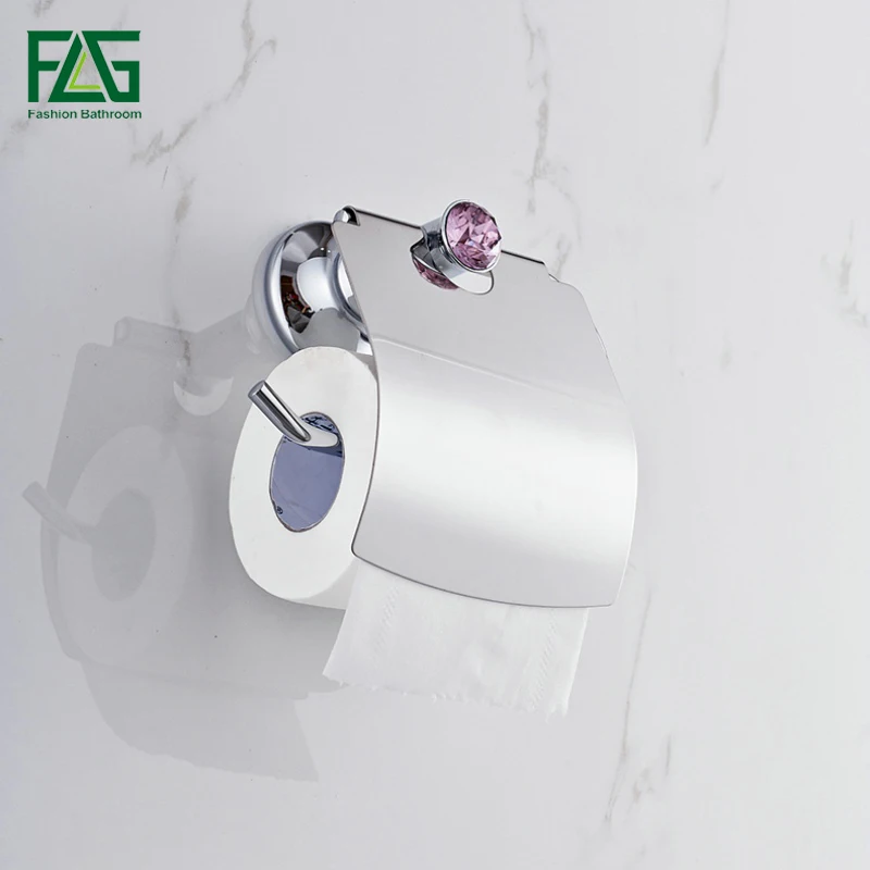 

FLG Luxury Chrome Polish Purple Crystal Toilet Paper Holder WC Paper Holder Toilet Roll Holder Bathroom Accessories G805