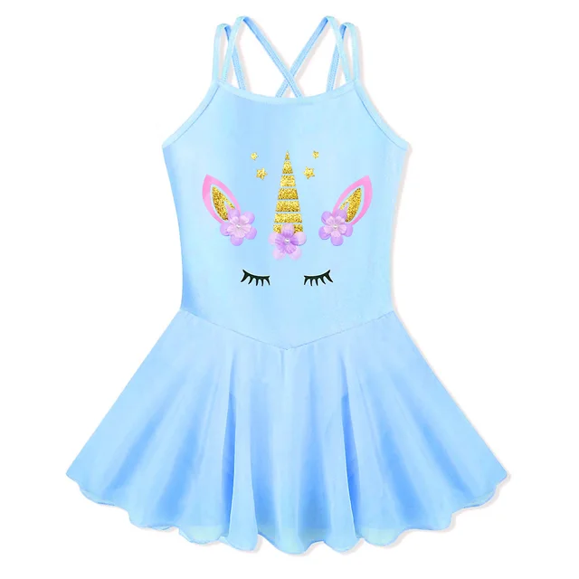 BAOHULU Cotton Dress for Girls Sleeveless Ballet Pink Color Ballet Tutu Carton Print Princess Dance Wear Ballerina Pink Dress B188 Blue