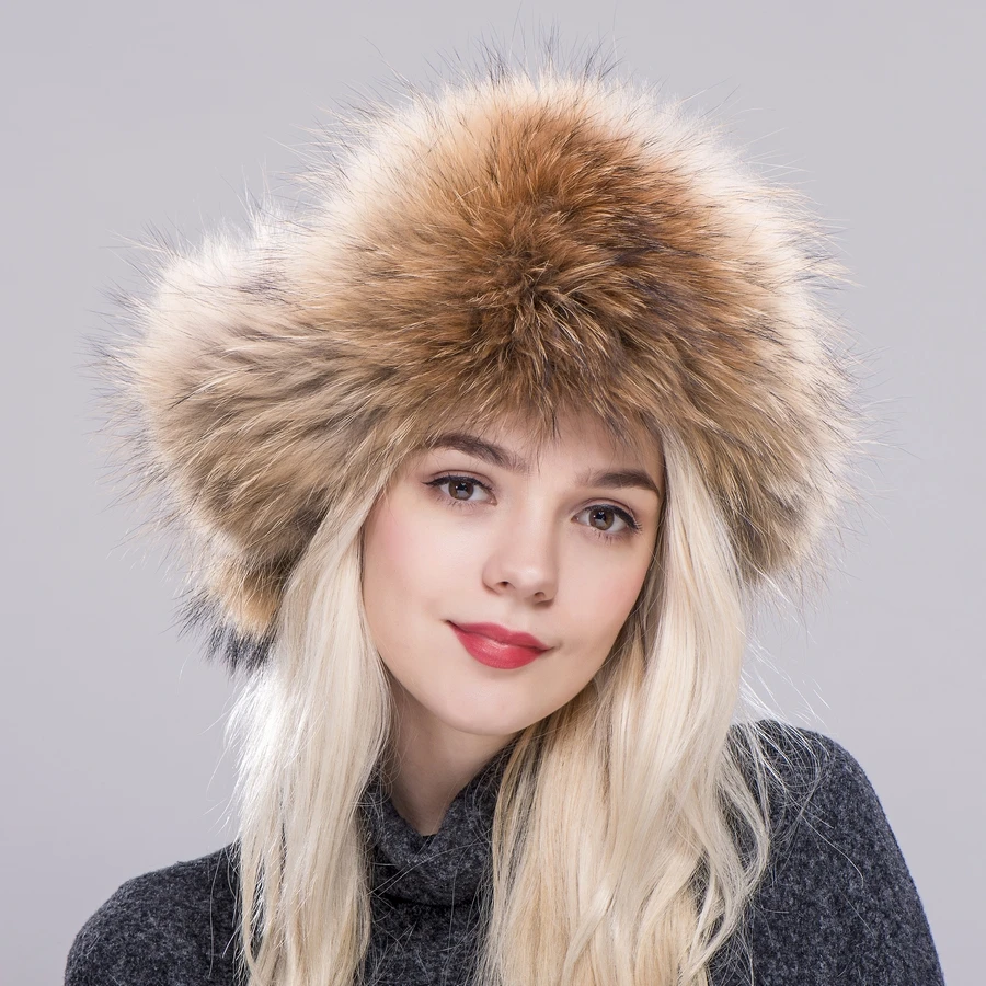 FXFURS меховая шапка для женщин из натурального меха енота лисы русские шапки