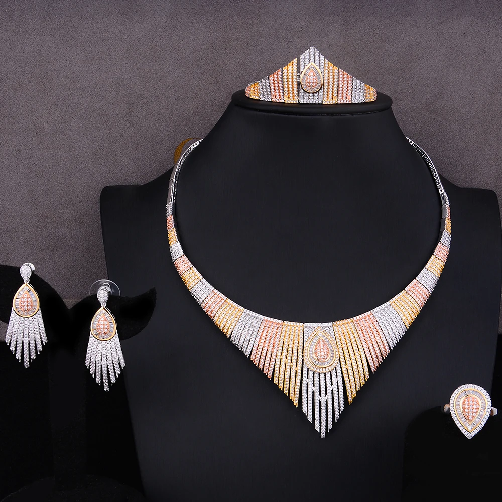 

missvikki Dubai Nigerian African Indian Necklace+Bangle+Earrings+Ring Jewelry Set for Bridal Wedding Superstar Show Jewelry