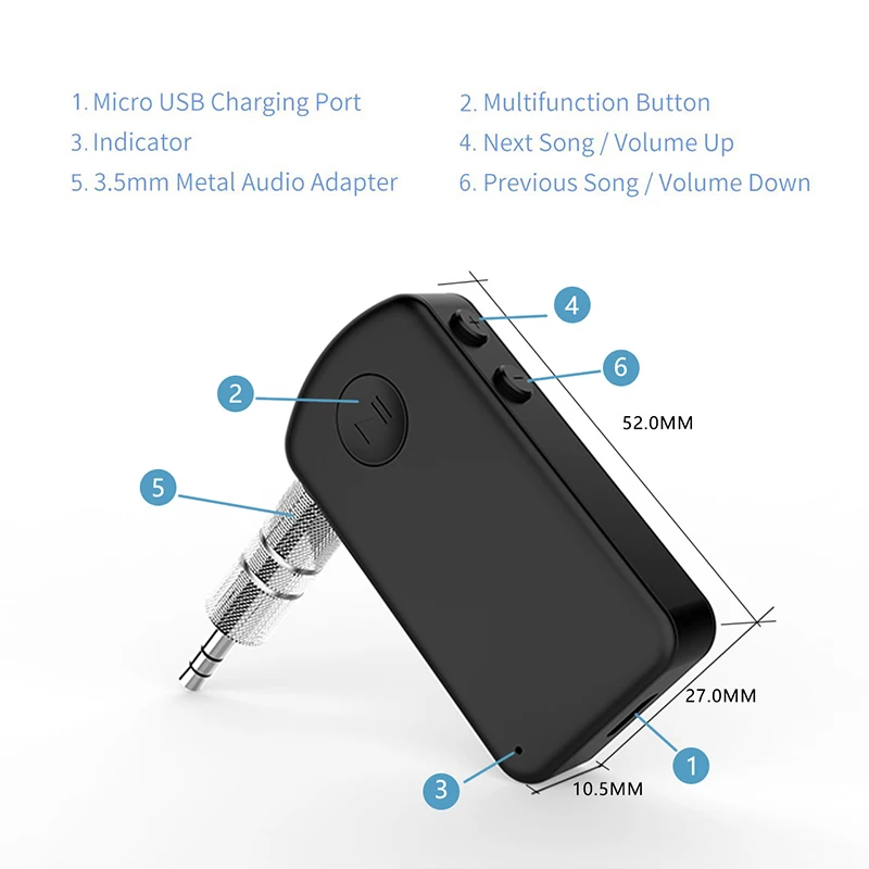 

Wireless Hand-free Wireless Receiver Auto Mini Car Kit Bluetooth Car Kit Receiver Vehicle Bluetooth Music Receiver Plug and Play