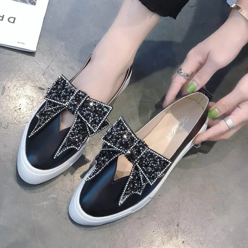 

TANGNEST New Women Spring Fashion Flats Women Causal Slip On Shoes For Girls Outside Round Toe Butterfly-knot Shoes XWD7441