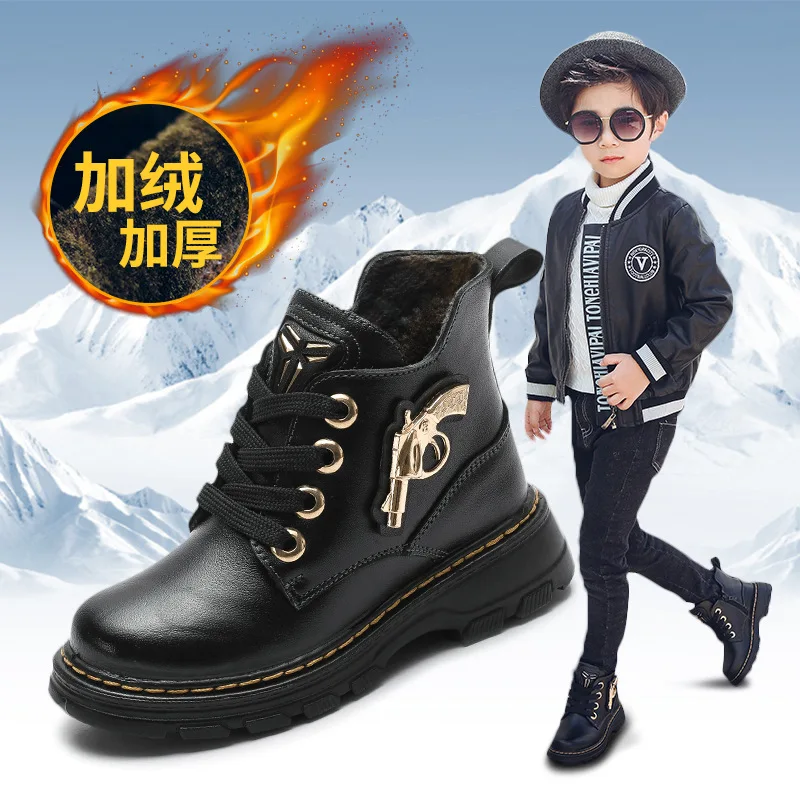 

NEW Martin Boots Kids Winter Genuine Leather Plush Snow Boots For Girls Boys Casual Walking Leisure Outdoor Ankle Toddlers Shoes