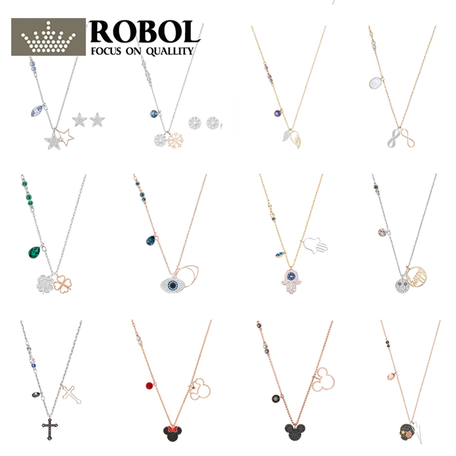 

100% 925 Sterling Silver High Quality Original 1:1 Swa Fashion Pop Shamrock Smiley Face Devil's Eye Mouse Avatar Skull Necklace