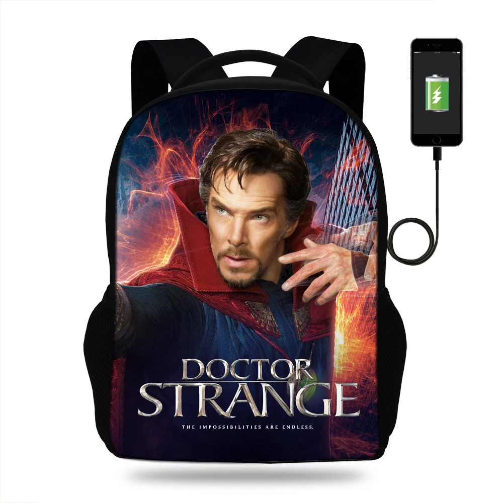 

16-Inch Popular Character Bag For Children Doctor Strange Backpack Boys Girls USB Multi-Function Bag For Kids School Teenagers
