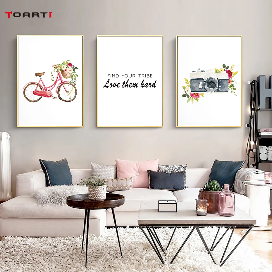 Bicycle Camera With Flowers Prints Posters Colorful Canvas Painting On The Wall For Living Room Home Decor Modern Quote Artwork  (2)