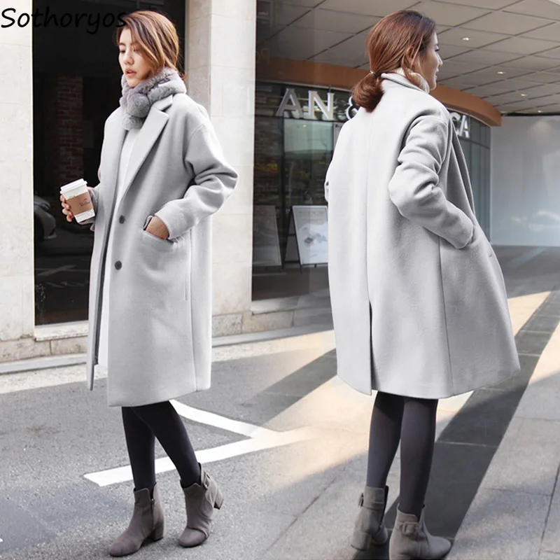 Смешанные женские шерстяные тонкие женские пальто на пуговицах корейский стиль шикарные Универсальные однотонные женские пиджаки повседневные Большие размеры Высокое качество пальто