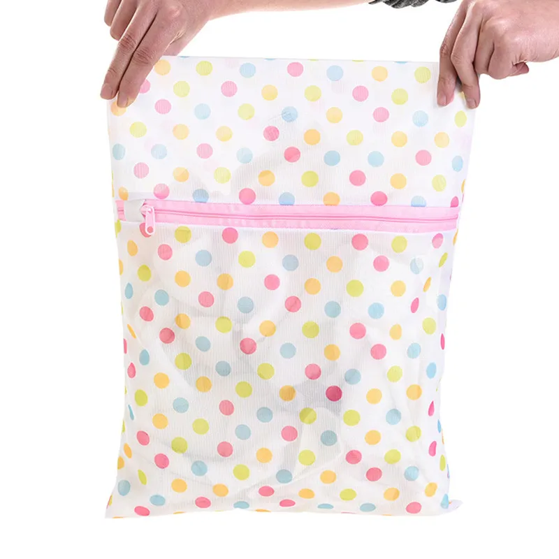 XZJJA 1PC Round Dots Zipper Laundry Bags Women Bra Underwear Washing Machine Mesh Bag Washing Pouch Clothes Protector Net Case