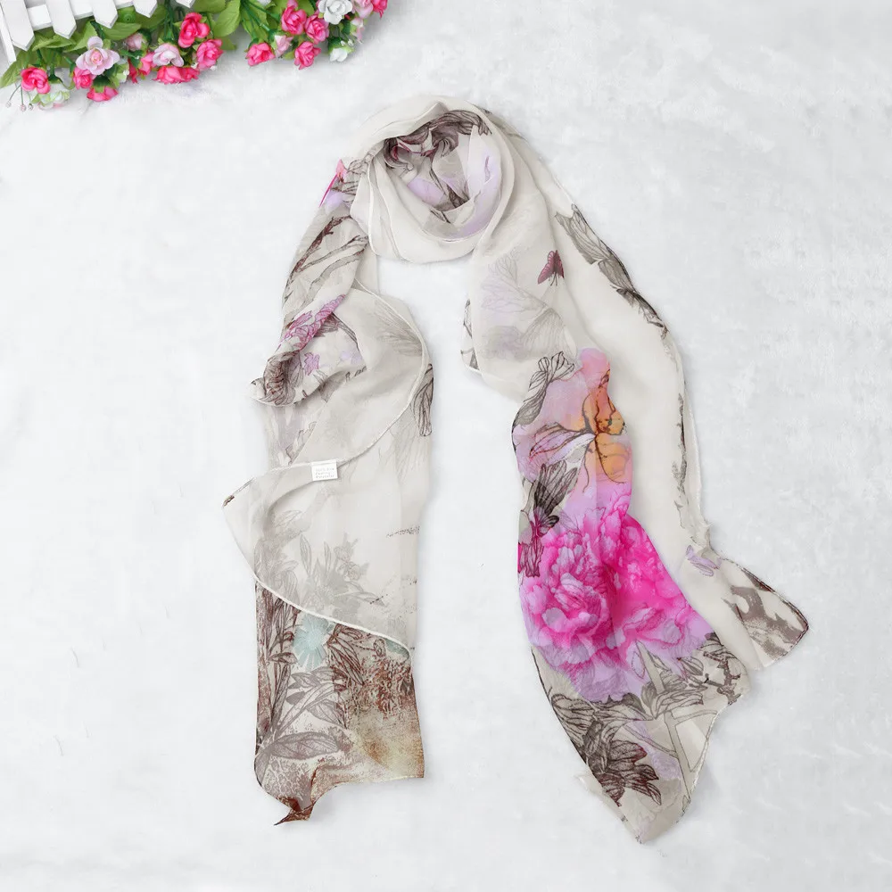 Китайский стиль пион узор обертывание Женская шаль шифон шарф шарфы безупречный шейный платок красивый палантин эластичные шали
