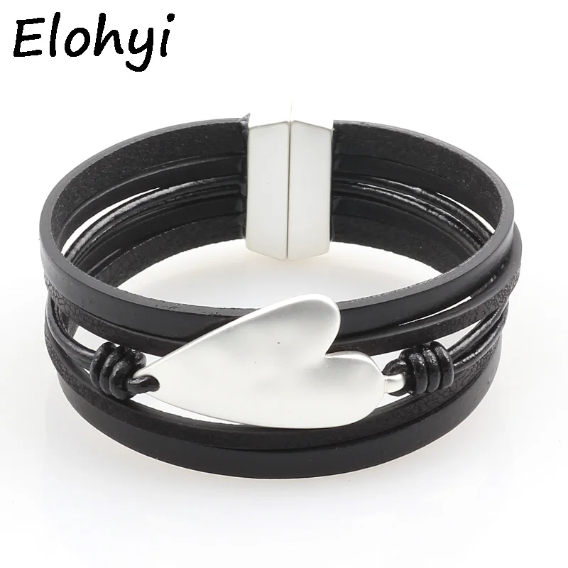 

ELOHYI Women Handmande Plait Leather Rope Bracelet&Bangles Magnet Buckle Bracelet For Women Elegant Design Jewelry Gifts