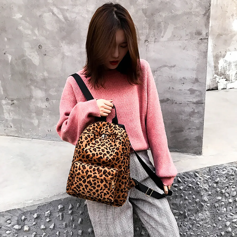 

2019 Women Backpack Leopard Plush Backpack Personalized Student Bag Large Capacity Hairball Women Travel Simple Bag Jan11