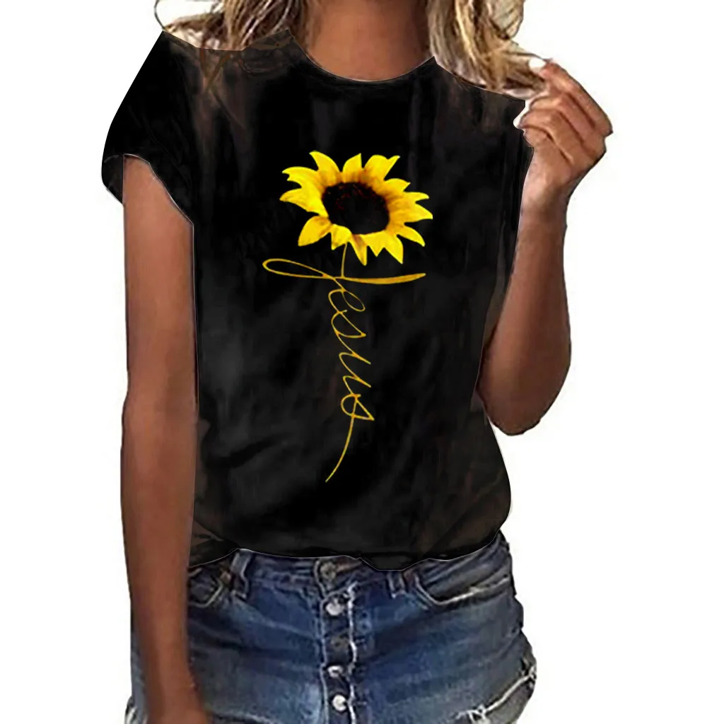 

Female T-shirt for women Plus Size harajuku -shirt Plus Size Sunflower Print Short Sleeved Tops camisetas verano mujer 2019