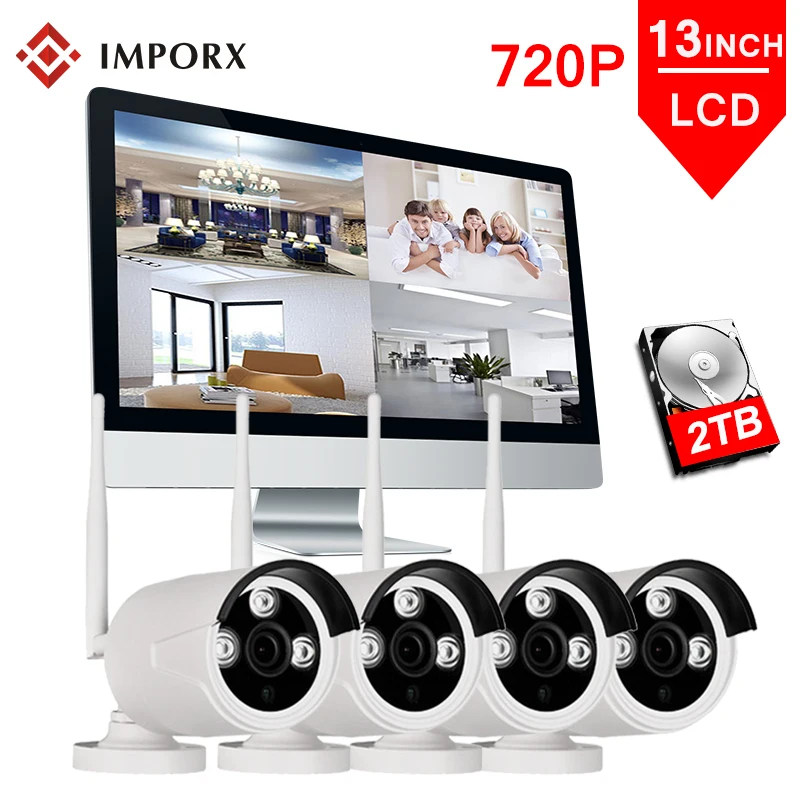 

4CH 720P CCTV Camera System Outdoor Weatherproof Security Camera NVR Kit 1.0MP IR Video Surveillance System With 13" LCD Monitor