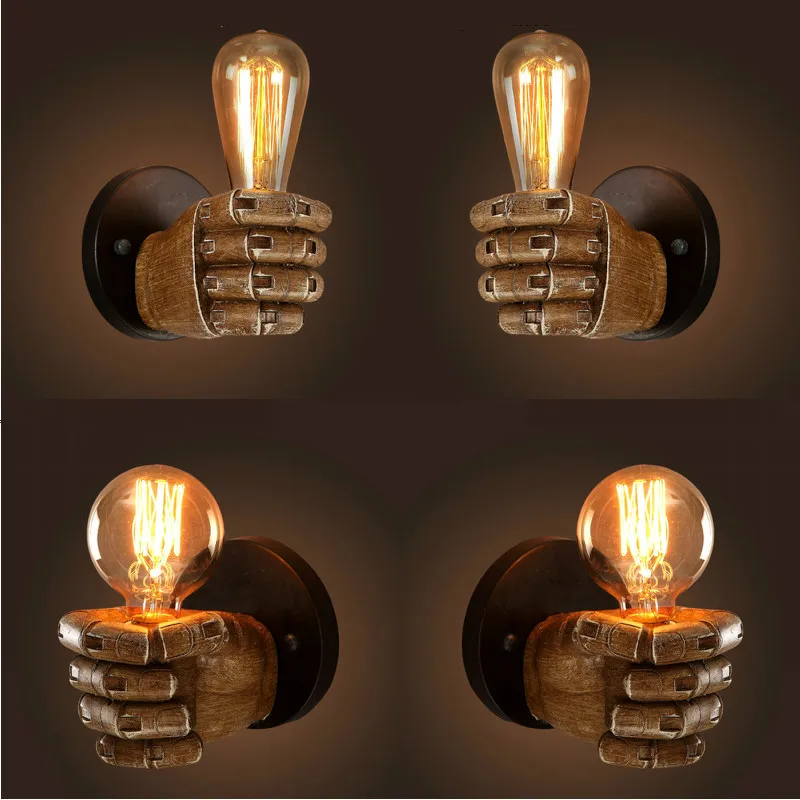 New 220V Vintage Resin Fist Wall Lamps LED Bulbs Corridor Lights Bedroom Living Room Wall Light Holder Home Art Decoration E27