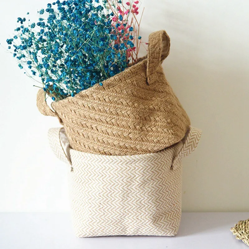 

Household DIY Handmade Woven Flower Pot Jute Cloth Simple Desktop Storage Basket Portable