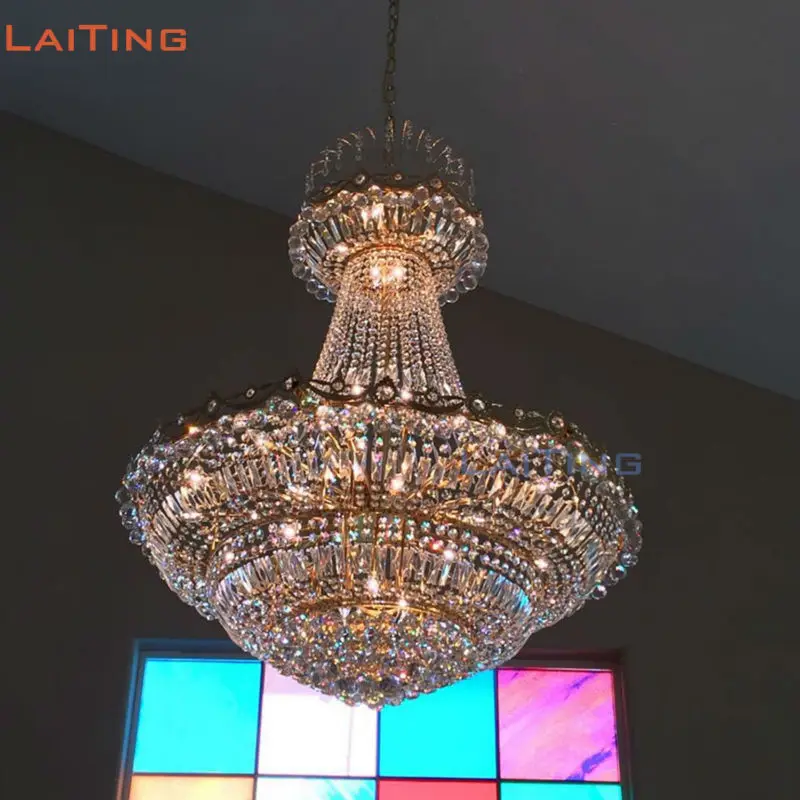 

Laiting Lighting K9 Clear Crystal Colorful Lustre Led Large Gold Chandelier For Banquet Mansion Loft Lighting +Free shipping