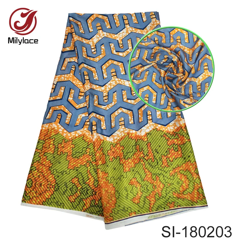 Multi color nigeria design african wax pattern silk fabric 5 yards per