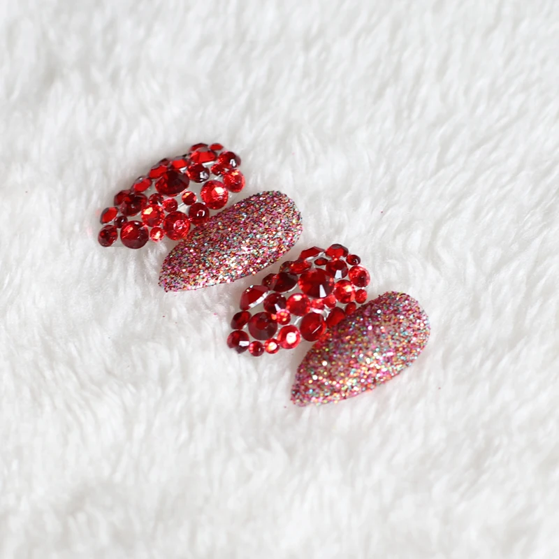 

24 beautiful full diamond crystal diamond high heel handmade fake nails Sexy red W84