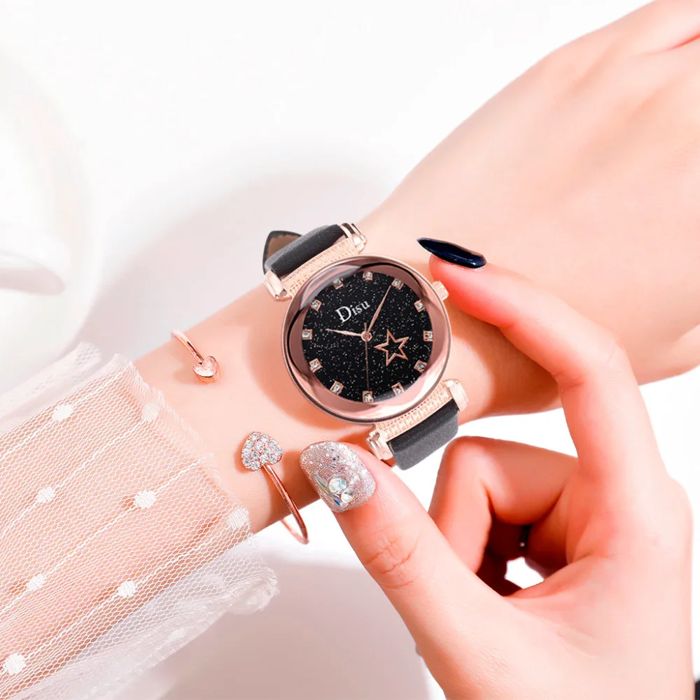 

Disu Relojes Diamantes Women Watches Simple Starry Sky Watch Galaxy Watch Ladies Watch Black Clock Reloj skmei Dropshipping #A