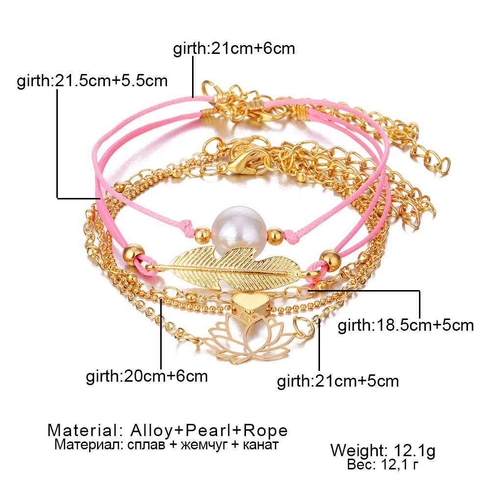 VKME дропшиппинг DIY ручной браслет жемчужный любовный лист набор из пяти браслетов богемный женский браслет подарок