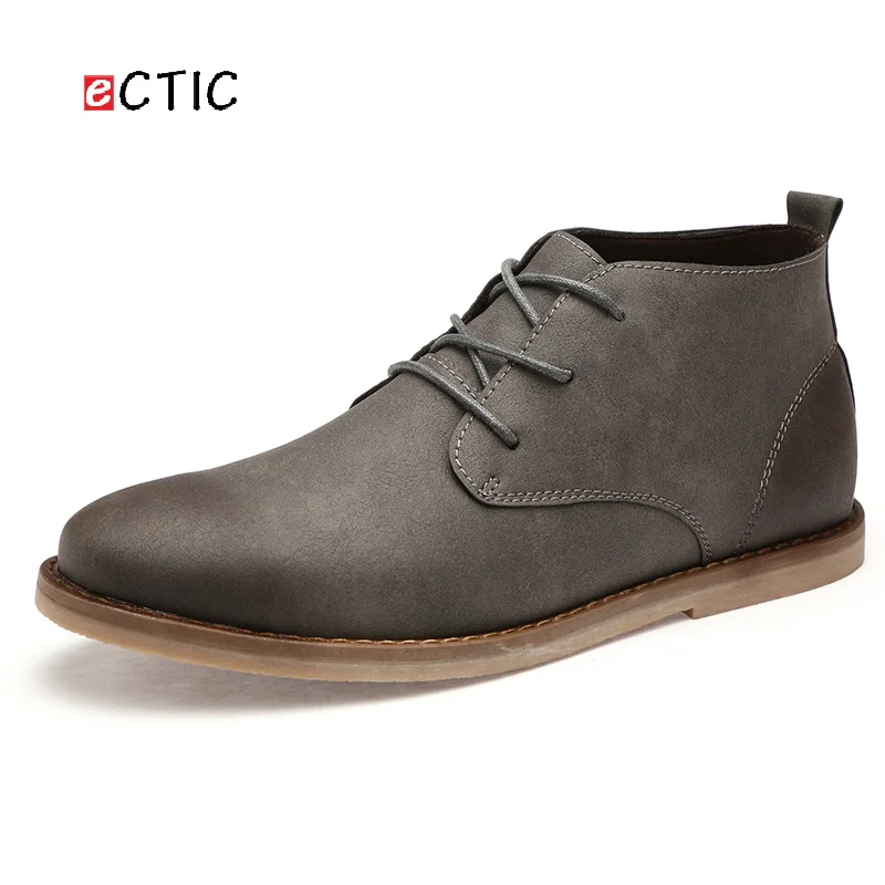 

ECTIC Retro Winter Men Boots Vintage Casual Men Shoes High Tops Lace-Up Warm Western Style Riding Boot