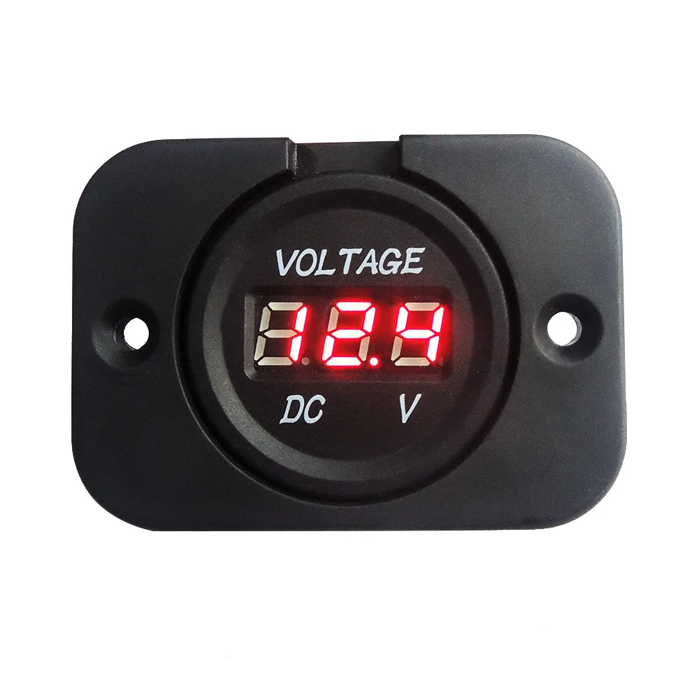 DC 12V 24V Red Waterproof LED Digital Display Voltmeter Socket for
