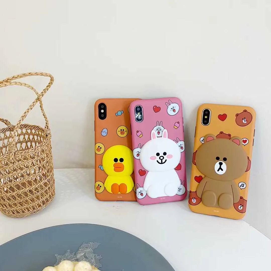 

3D cute cartoon bear duck rabbit phone case for iPhone 6 6s 7 8 Plus X XS XR MAX fashion stereo doll silicone soft cover fund