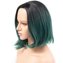Pervado волос Синтетический парик для студенческой вечеринки 10 дюймов короткий прямой Боб парики 1B/темно-зеленый двухтонный Омбре высокотемпературное волокно