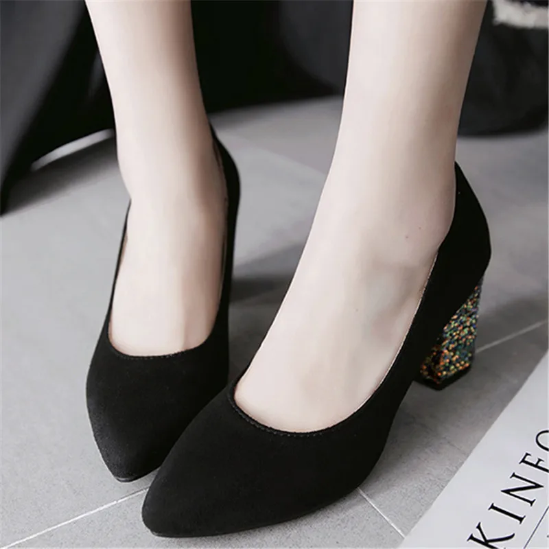 

Round toe high-heeled shallow mouth women's shoes thick heel single shoes female work shoes pointed toe casual shoes party