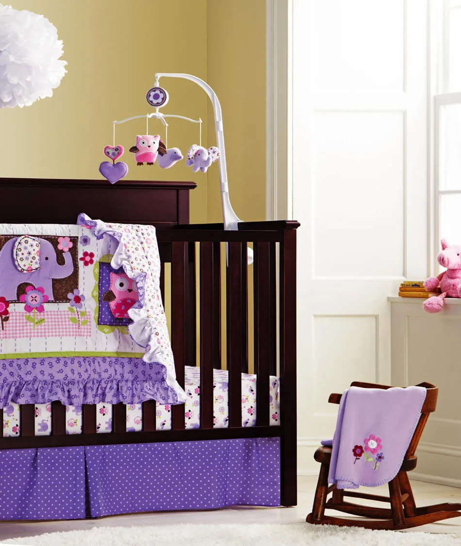 Детская кроватка наборы для девочек с бампером бабочка цветочные постельные принадлежности для кроватки новорожденного, розовый и фиолетовый 5 шт