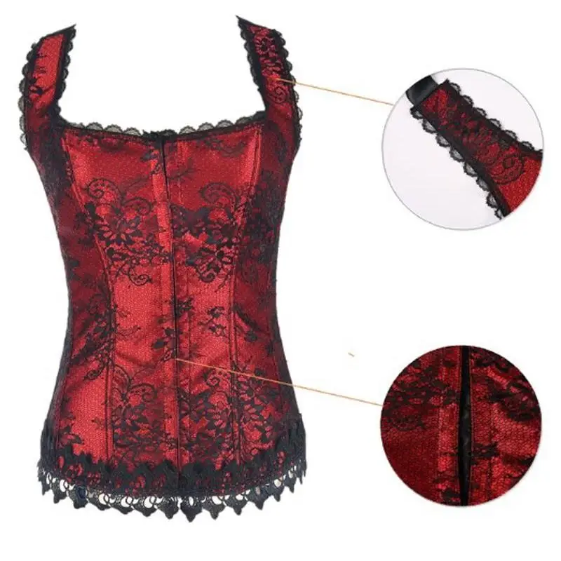 2016 New Traditional Red Corset Overbust Floral Pattern Sexy Corset