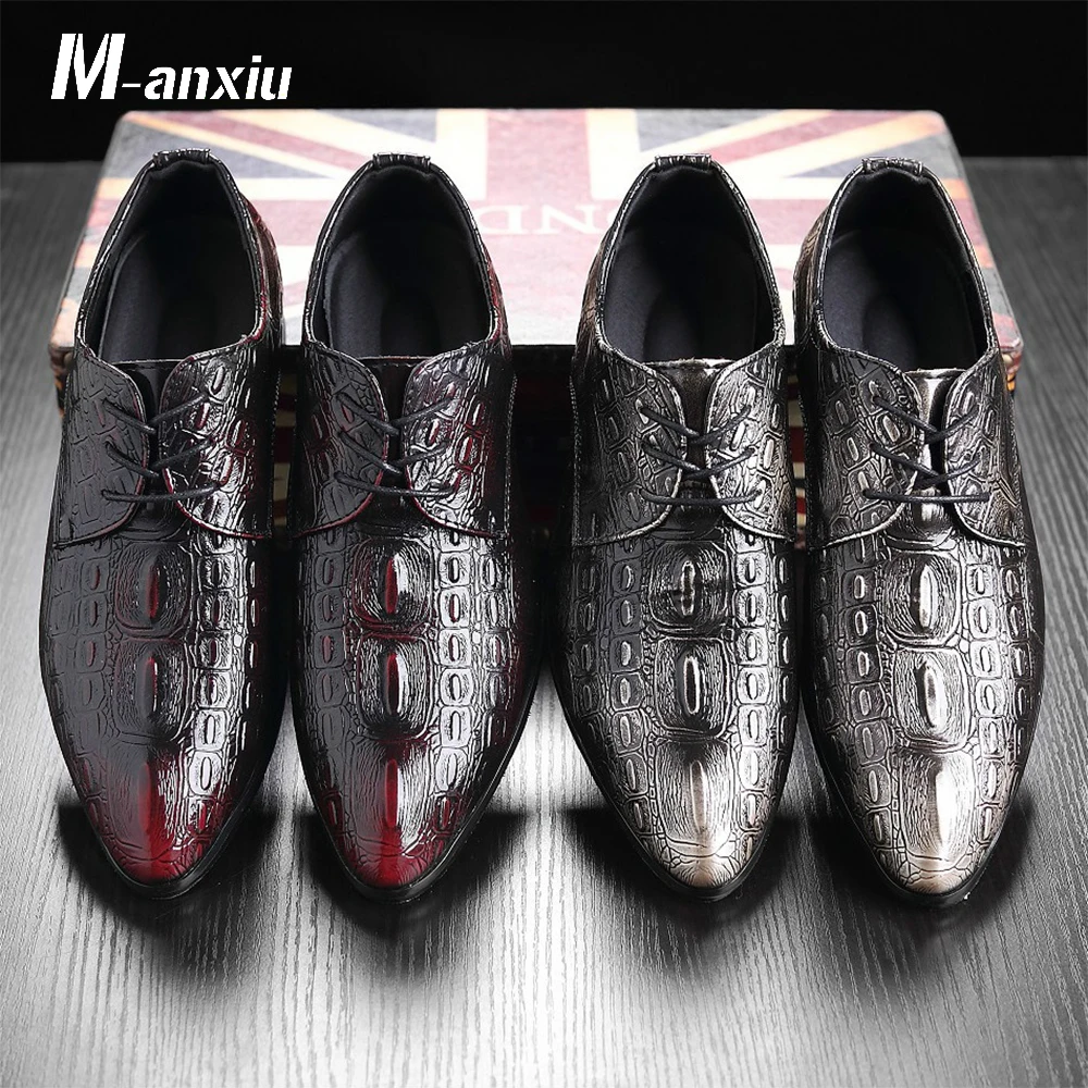 

M-anxiu Men Fashion Leather Carved Shoes Fashion Business Pointed Toe Shoes Oxford Casual Wedding Lace Up Dress Shoes Plus Size