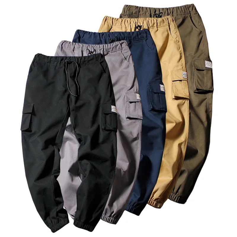 Mens Multi Pocket Overalls Casual Beam Trousers Mens Feet Pants Men Pants Hip Hop Harem Joggers Pants Male Solid Joggers