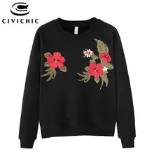 CIVICHIC Женская Ретро Цветочная Футболка с нашивками круглый вырез хлопковый пуловер этнические свободные топы Повседневная Уличная футболка WLT14