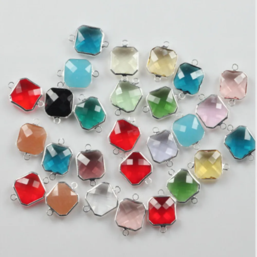 Mix Color Square Glass Connectors Jewelry Making Crystal Stone Gold