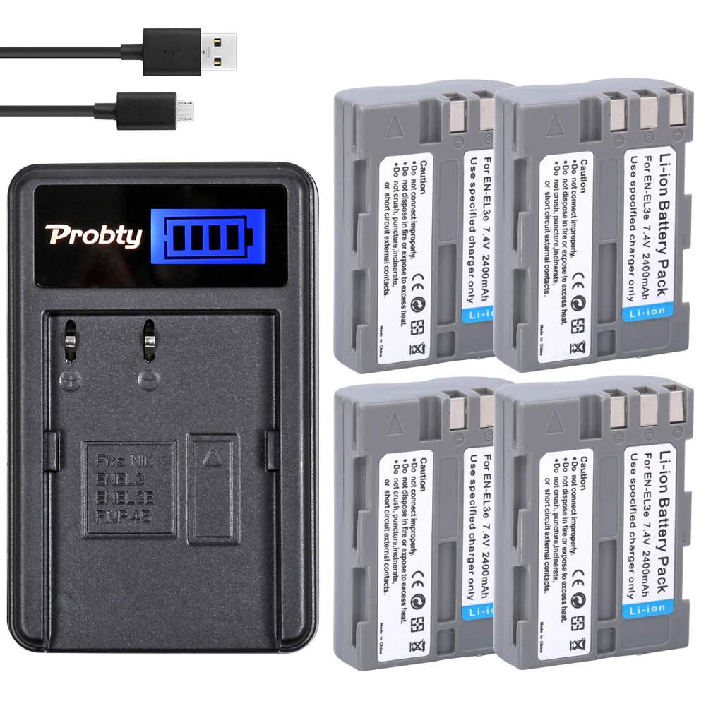 4 шт. Probty EN EL3e ENEL3e батарея + USB LCD зарядное устройство для Nikon D30 D50 D70 D70S D90 D80 D100 D200 D300
