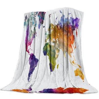 

Watercolor Painting World Map Geography Country Throw Blanket Soft Warm Microfiber Blanket