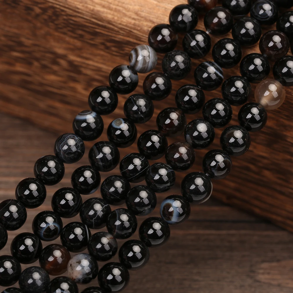 

Natural Stone Black Stripe Onyx Agates Round Loose Beads Pick Size 4-12mm