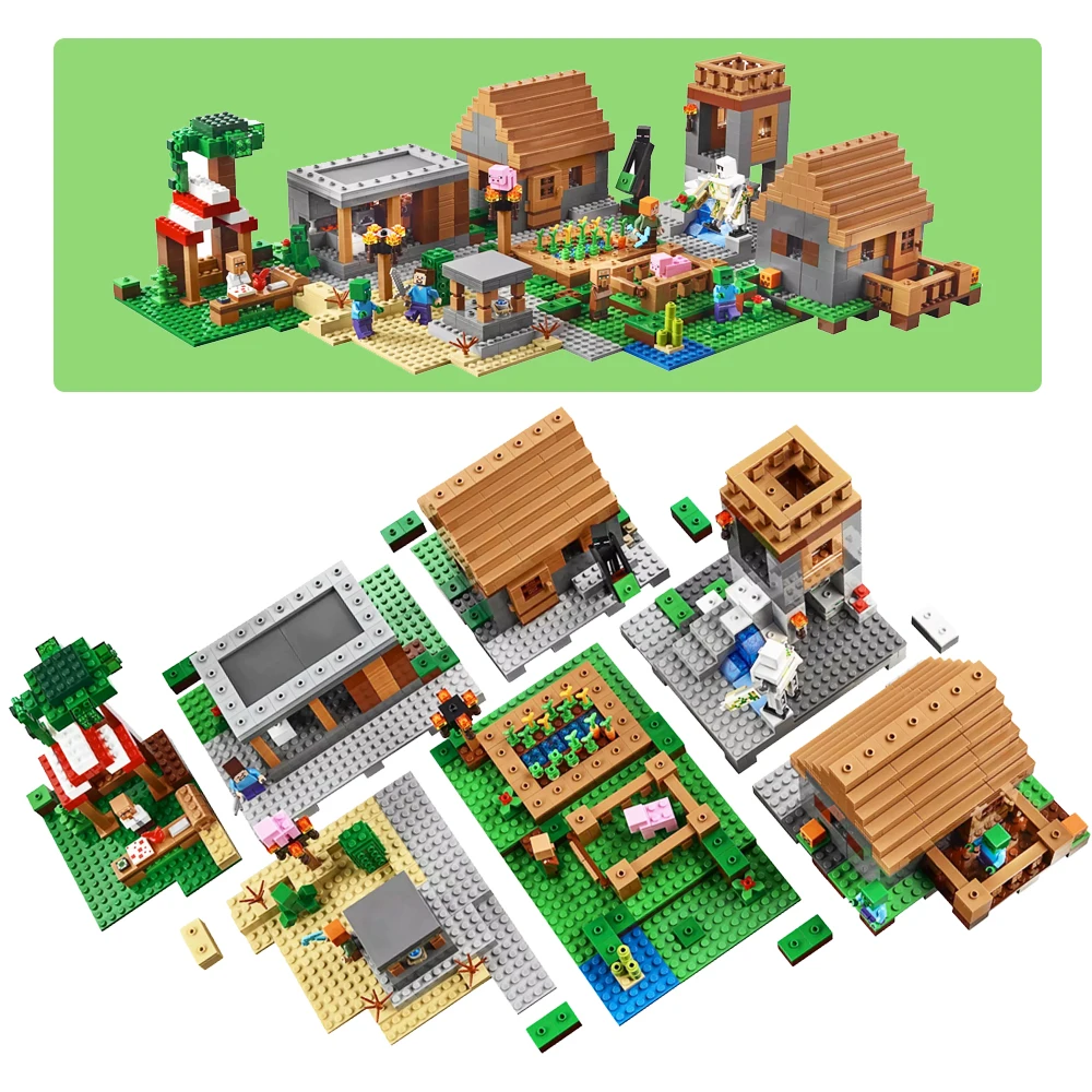

1600+Pcs Fit Legoness Minecraft 21128 Set The Village Mini Figures Model Building Blocks Bricks Toys for Children Birthday Gift