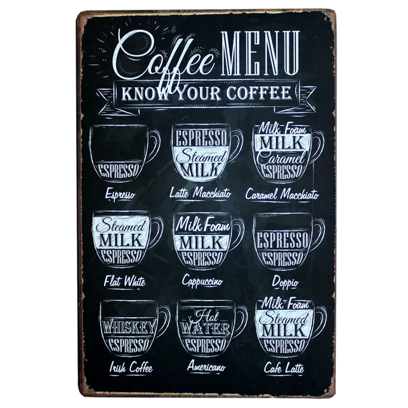 [Mike86] CAFE MENU KNOW YOUR COFFEE оловянный знак старая настенная металлическая живопись