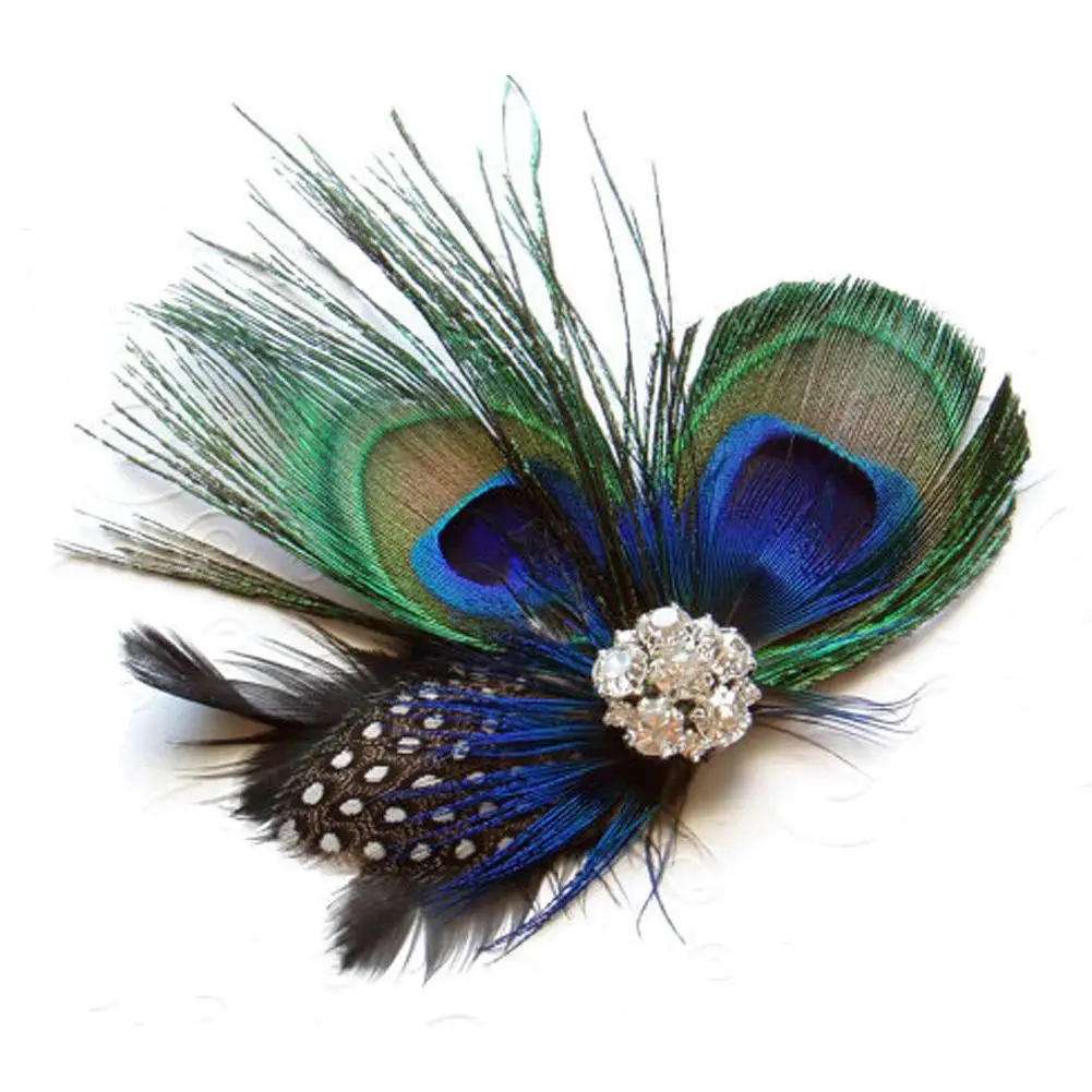 

HTHL Cute Peacock Feather Hair Clip beautiful white flower and feather decoration is designed for multiple uses