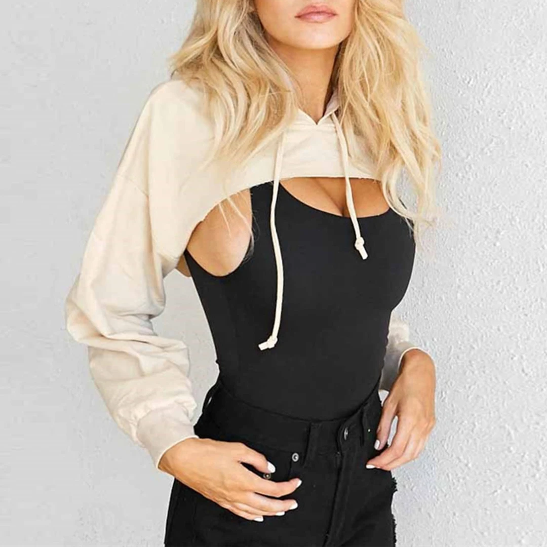 Womens Ladies Hoodie Sweatshirt Long Sleeve Hooded Coat Pullover Crop Short Tops