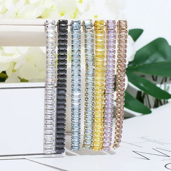 

XIUMEIYIZU New Stylish Rectangle AAA Zircon Drop Earrings Multicolor 7 Colors to Choose Long Dangling Earring