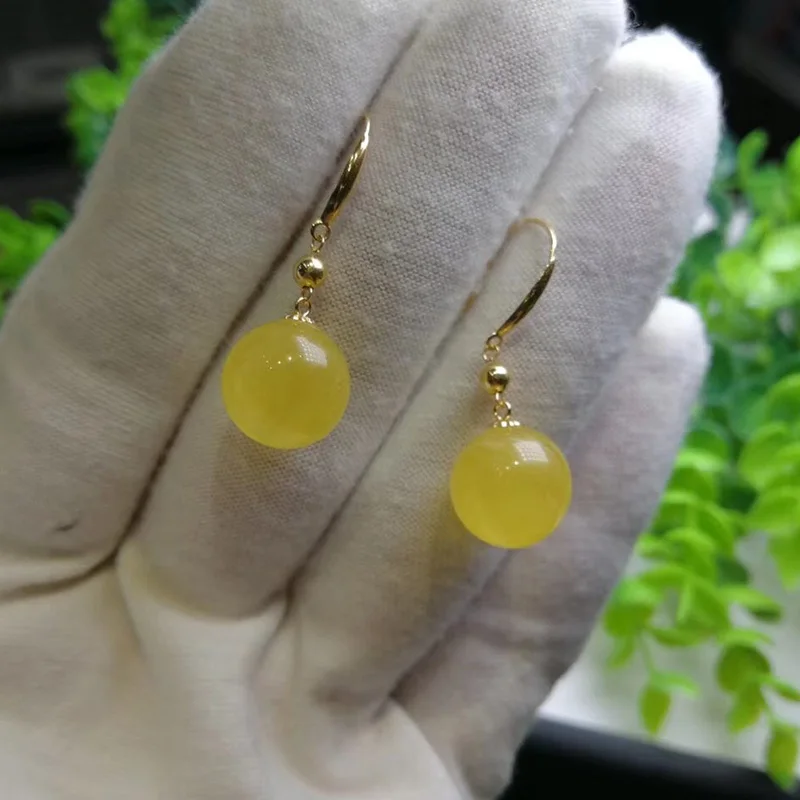 Sinya 11mm Amber Round beads earring Au750 18k gold dangle drop earring for women Mother 2018 new arrival best gift (1)