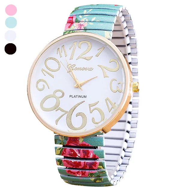 Gofuly Women Beautiful Flowers Print Design Luxury Elasticity Shrink Bracelet Qu Gofuly Women Beautiful Flowers Print Design Luxury Elasticity Shrink Bracelet Qu